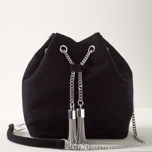 White House Black Market Black Velvet  Crossbody Bag Silver Chain Strap/Tassels